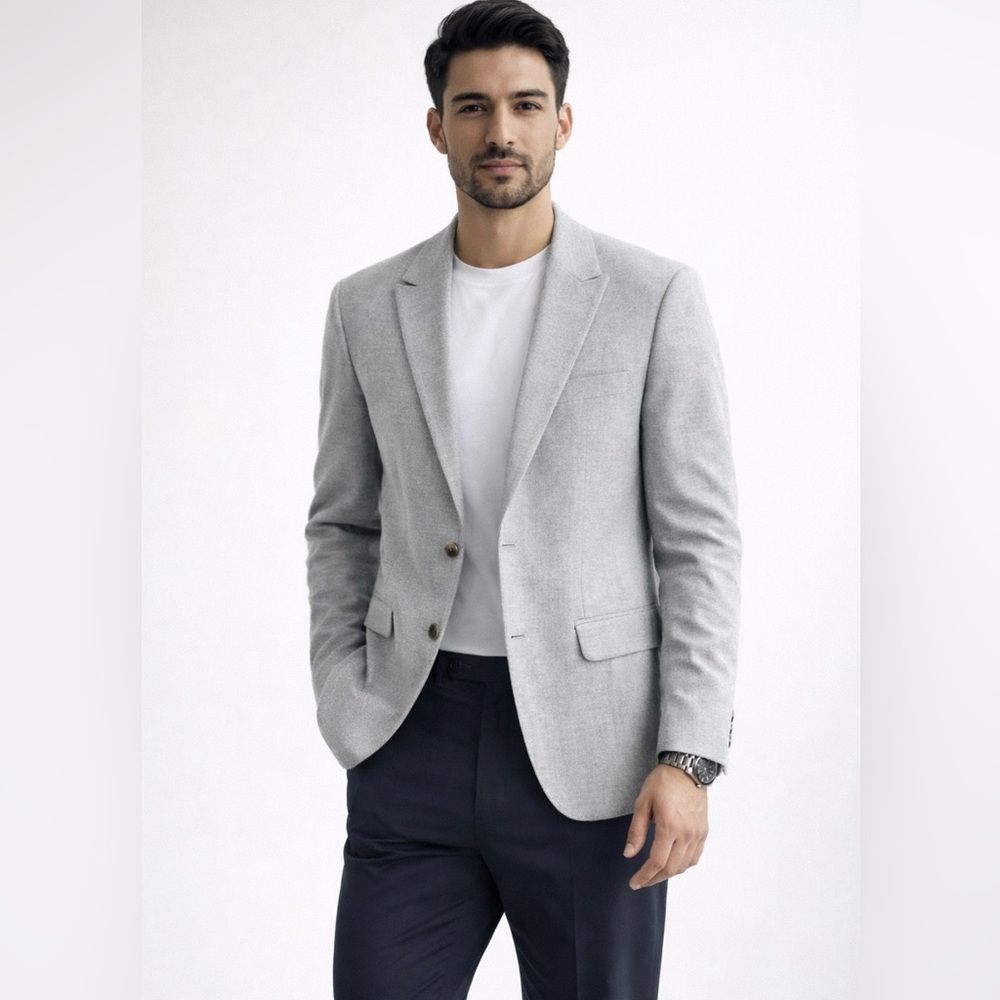 ASOS Design Light Grey Tweed Blazer Jacket. - Picture 15 of 15